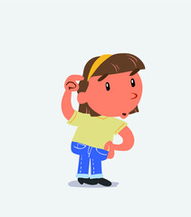 funny cartoon character of little girl on jeans doubting