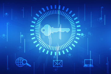 Closed Padlock on abstract technology background, Technology security concept. Protection system, Cyber Security and safety information, personal data concept