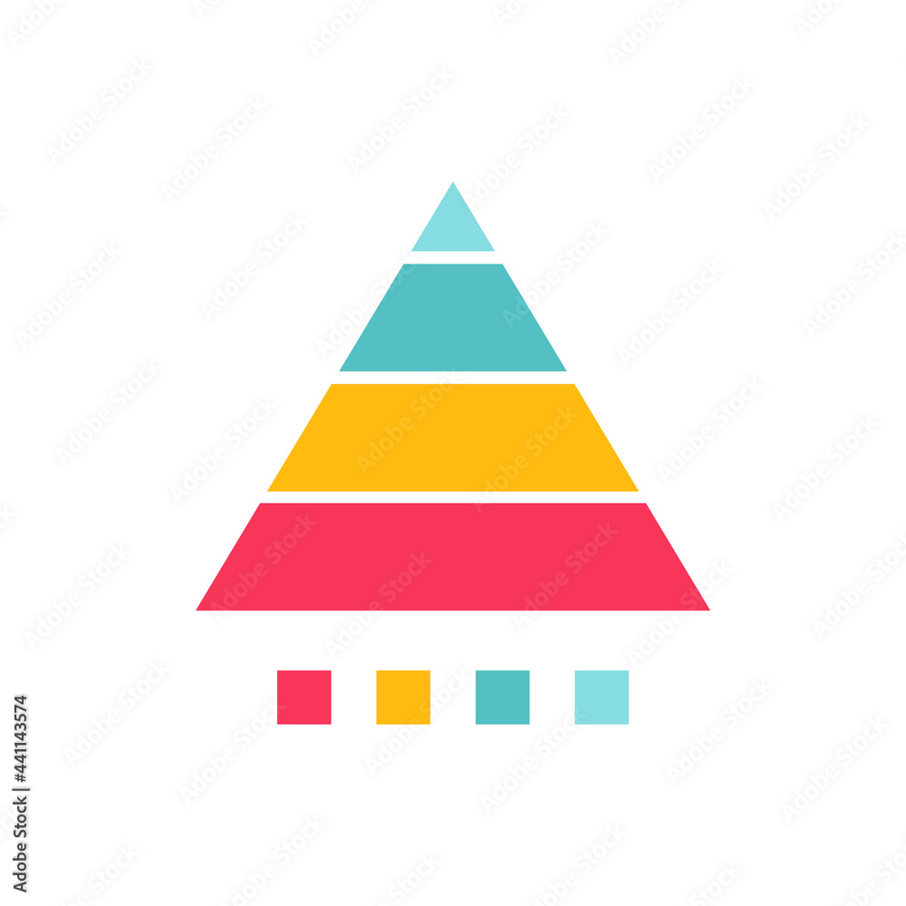 Wall mural pyramid shape with four colorful charts. triangle data segments. business infographic template for p