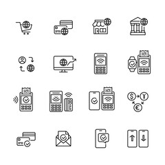 Contactless payment and global finance icons set