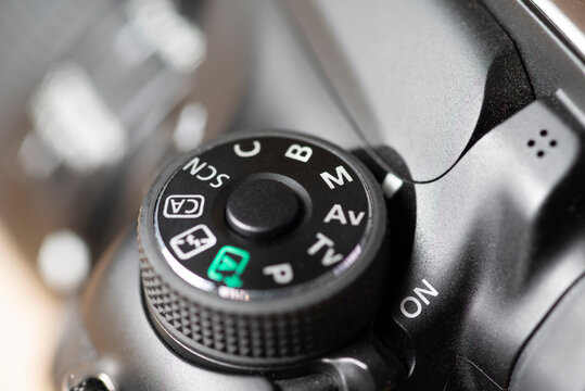 Close up of mode dial on digital slr camera