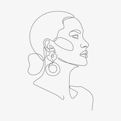 Woman head vector lineart illustration. One Line style drawing. 