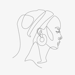 Woman head vector lineart illustration. One Line style drawing. 