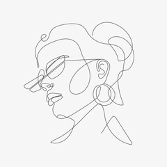 Woman head vector lineart illustration. One Line style drawing. 