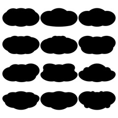 Black silhouettes cloud set. Template for note board, сhalkboard, web site, sticker also other design ideas. Isolated vector drawings.