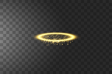 Golden halo angel ring. Isolated on black transparent background, vector illustration