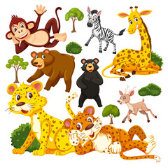 Seamless pattern with cute wild animals cartoon character