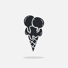 Hand drawn Ice cream icon Design Template. Illustration vector graphic. doodle ice cream black glyph style isolated on white background. Perfect for for cafe menu, birthday card decoration.