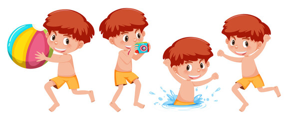 Set of a boy cartoon character doing different activities