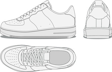 Sneaker illustration. Shoe vector fashion design template side top back view - obrazy, fototapety, plakaty