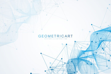 Geometric abstract background with connected line and dots. Structure molecule and communication. Big Data Visualization. Medical, technology, science background. Vector illustration.