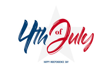 Vector brush lettering composition of 4th of July on white background. Happy Independence Day