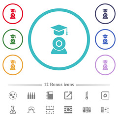 Distance learning flat color icons in circle shape outlines