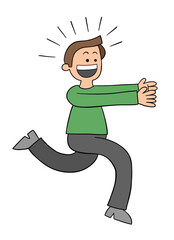 Fototapeta premium Cartoon man is excited and running to catch something, vector illustration