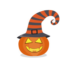 Pumpkin in a witch's hat for Halloween, cartoon style, isolated vector