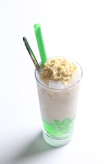ice cendol coconut milk drink with pandan coconut jelly and fresh durian meat fruit beverage menu