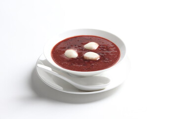 chef cook red bean paste sweet soup with peanut and black sesame glutinous ball hot dessert menu