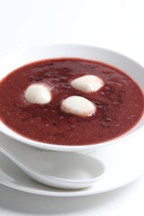 chef cook red bean paste sweet soup with peanut and black sesame glutinous ball hot dessert menu