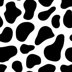 Seamless pattern with cow spots. Cow skin. Seamless pattern black and white. Vector illustration. For textiles, Wallpaper, wrapping paper, bed linen.