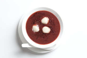 chef cook red bean paste sweet soup with peanut and black sesame glutinous ball hot dessert menu