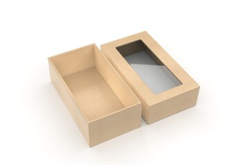 White blank rectangular hard window box for branding mock up template, 3d illustration.