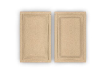 White blank foil or plastic sachet packaging for Coffee, Salt, Sugar, species, shampoo. Template For Mock up Your Design. 3d render illustration.