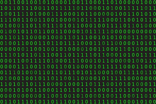 Program datum background. Green programming binary coding. Matrix