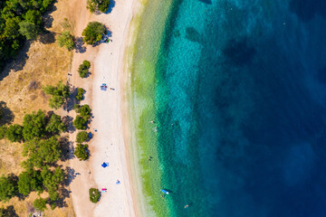 Beautiful crystal clear azure water at Antisamos beach on Kefalonia island, Greece. Beautiful sea bay with Antisamos beach on Kefalonia island, Ionian island, Cephalonia, Antisamos beach, Greece.