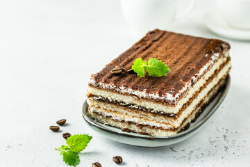 Vegan gluten free eggless tiramisu. Space for text.
