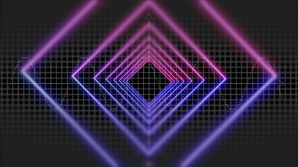 3d illustration of black background with square neon tunnel.