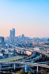 Fototapeta na wymiar Scenery of Sai Hong Bridge and city skyline in Nanjing, Jiangsu, China 