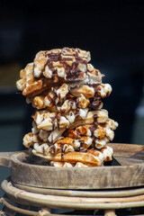 Belgian sugar waffles on sale in bakery in Brugge, Belgium