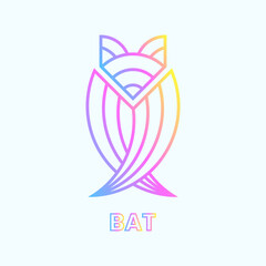 Bat Logo Concept. Animal, Modern, Gradient and Line logotype. Blue, Pink and Yellow. Suitable for Logo, Icon, Mascot, Symbol and Sign. Such as Emblem or Sports Logo