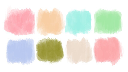 Set of pastel colorful watercolor brush isolate on white, vector.