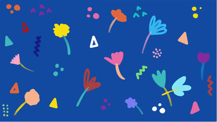 Floral pattern on blue background, vector illustration.