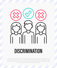Sex discrimination thin line icon. Two women are rejected and man is approved. Social problem of gender inequality. Vector illustration.