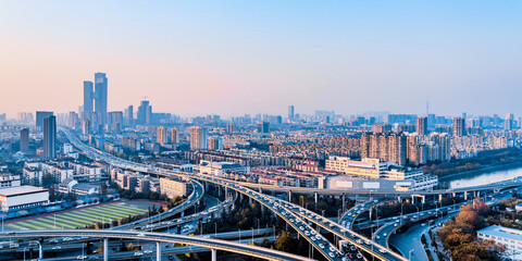 Fototapeta na wymiar Scenery of Sai Hong Bridge and city skyline in Nanjing, Jiangsu, China 