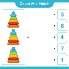 Count and match, count the number of Pyramid Toy and match with the right numbers. Educational children game, printable worksheet, vector illustration