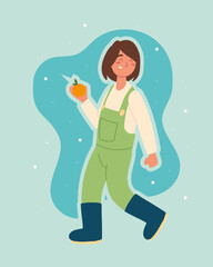 farmer girl holds orange