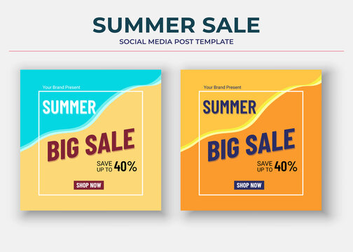 Summer sale poster, super sale social media post and flyer