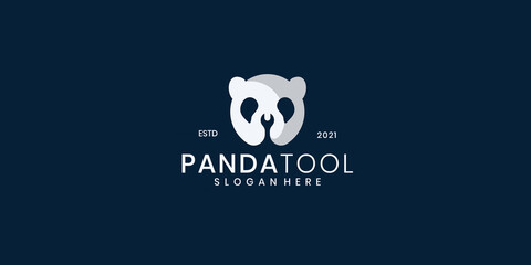 Panda bear silhouette logo design vector template combination of tools
