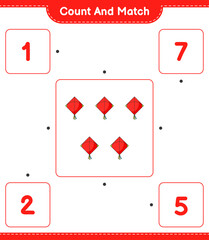 Obraz premium Count and match, count the number of Kite and match with the right numbers. Educational children game, printable worksheet, vector illustration