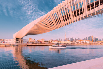 A masterpiece of modern design in architecture - the spiral pedestrian bridge over the water...