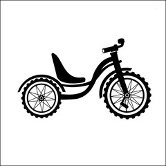 Fototapeta na wymiar Kids bicycle black silhouette. Black bike icon, playing game toy. Vector illustration.
