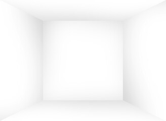 A solid white empty cube shaped studio room backdrop 3D rendered illustration with square wall for product presentation
