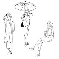 ファッショナブルな女性の線画ベクターイラスト