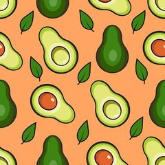 Summer green seamless pattern with avocado. Print with avocado for fabric. Vegan food vector flat illustration