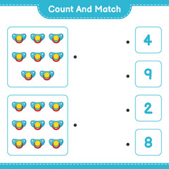Count and match, count the number of Pacifier and match with the right numbers. Educational children game, printable worksheet, vector illustration