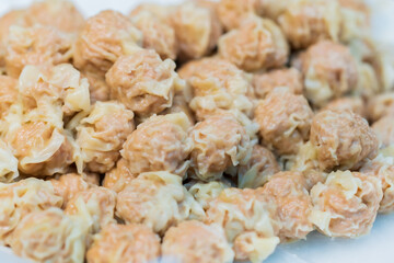Close up of Chinese Dumplings with pork, thai street food market