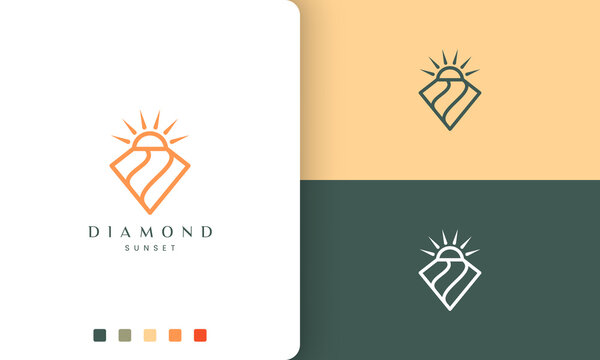 diamond sun logo in minimalist mono line and modern style